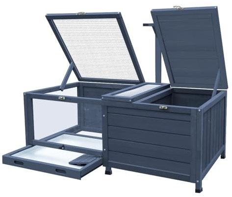 Maison en bois pour tortue - Cage d'extérieur pour reptiles avec plateau amovible étanche et support de lampe pour petits animaux