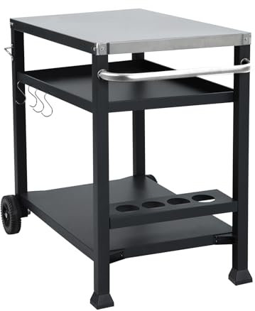 TAINO NIKAN Grillwagen Grilltisch Rollwagen Grillständer klein mit Rollen Outdoor Balkon Garten Terrasse Schwarz