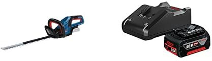 Bosch Professional 18V System Akku Heckenschere GHE 18V-50 + 18V System Akku Starter-Set: 1x GBA 18V 4.0Ah Akku + Schnellladegerät GAL 18V-40