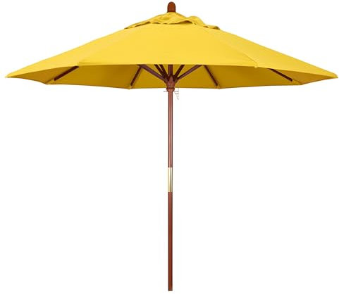 HUIBBGO Gelber Gartenschirm 210 cm, Terrassenschirm 270 cm für Rasen, Pool, Terrasse, Balkon, Sonnenschutz, 8 Streben und Abnehmbarer 38 mm Holzmast