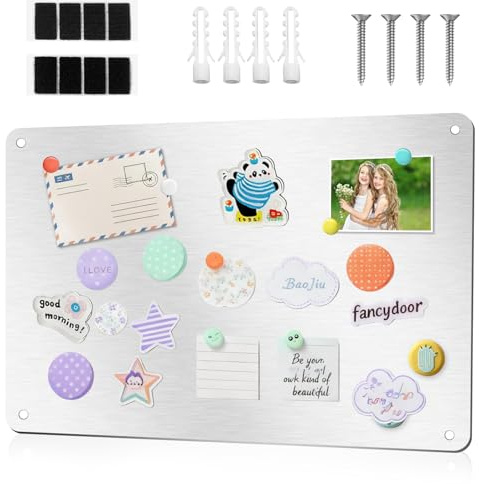 Magnettafel Silber, 43 X 30cm Magnetwand, Magnettafeln, Magnetische Metalltafel Wandtafeln, Magnetboard für Wohnung Büro Küche Kühlschrank, zum Präsentieren von Notizen, Fotos, Silber