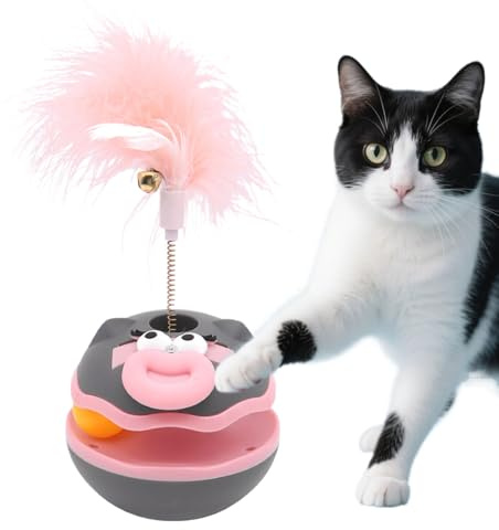 Genérico Boule interactive pour chats | Jouet rotatif stimulant avec boule – Jouets d'intérieur avec plumes et cloche pour exercice et plaisir