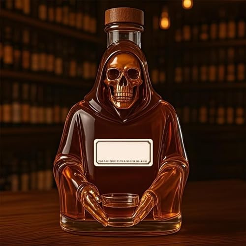 300ML Weindekanter Dekanter Whiskey Karaffe Statue - 3D-Skelett-Whisky-Weinflasche, Gotischer Weinkaraffe-Belüfter Aus Glas, Bar-Dekor, Personalisierte Dekanter-Skulptur(D)