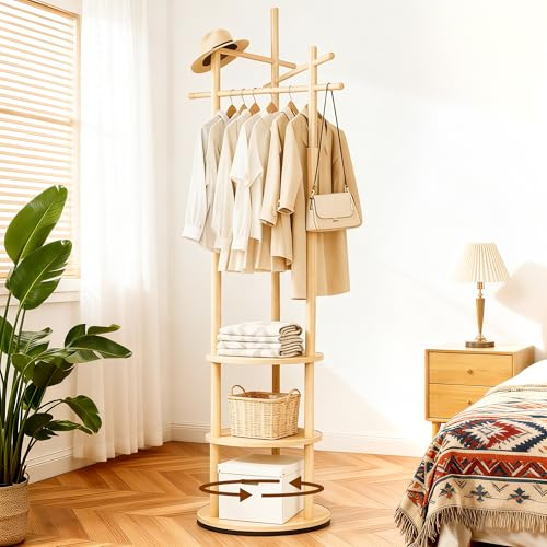 ohbien Drehbare Garderobenständer 171×40cm Holz Drehbarer Kleiderständer