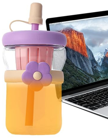 Krmoau Botellas De Vidrio Con Tapa - 500ml Vaso De Agua Transparente Para Bebidas - Frasco Reutilizable Impermeable con Pajita de Silicona | Para Bebidas Calientes Frías Café Té Leche Viajes