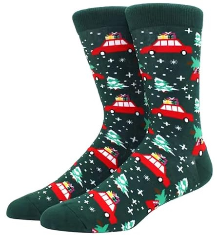 WOO LANDO Calzini natalizi per uomo e donna – divertenti calzini unisex morbidi come regalo – cotone, Happy Holiday, M-L