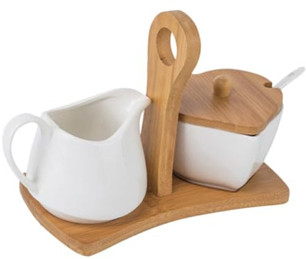 BESTYASH Sucrier et Pichet à Lait Porcelaine Blanche avec Cuillère et Plateau Pot de Rangement pour Cuisine Céramique Sobre et Polyvalent Décoration Simple et Pratique