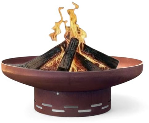 Nicoman Large Outdoor Fire Bowl, 90cm Pre-rusted Steel, Bowl-Shaped Design with Stand, Wood and Charcoal Compatible, Garden Patio Heater for Cosy Evenings