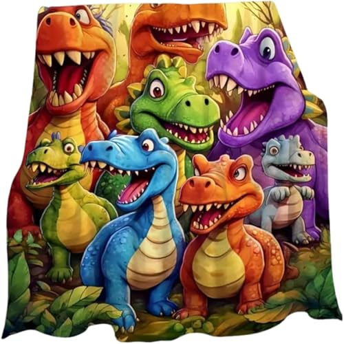 Soft Funny Throw Blanket Cute Smiling Dinosaurs HD Digital Print Flannel，Soft Flannel Blanket with Funny Smiling Dinosaurs,for Kids Home Bedroom & Couch Bed Decor (30 * 40in)