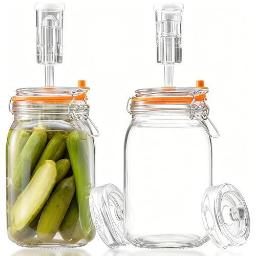 Aarcyye 1,5L Tarros de Fermentación, con Pesas y Bloqueo de Aire, Kit de Fermentación Apto para Elaborar Encurtidos, Kimchi, Yogur, y Kombucha, Paquete de 2