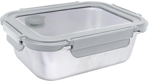 Nerthus FIH 1543 fiambrera acero inoxidable 1200 ml con tapa cristal hermética apta microondas sin tapa ideal trabajo