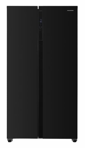 HEINNER HSBS-H442NFBKE++ Side-by-Side Kühlschrank – 442 L Gesamtkapazität, Energieklasse E, Full No-Frost, Inverter-Kompressor, LED-Touch-Display, Inox-Look, 5‑Jahres-Garantie
