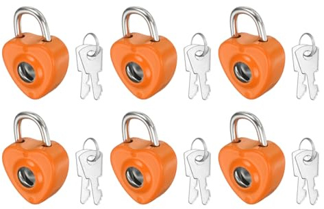 PATIKIL 6Pcs Mini Diary Padlock, Small Metal Heart Shaped Lock Mini Keyed Padlocks with 2 Keys for Diary Book Suitcase Jewelry Box Backpack Luggage, Orange