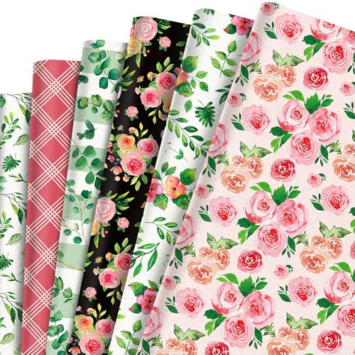 12 Blätt Geschenkpapier Blumen Geschenkpapier Geburtstag,6 Stile Rosa Floral Blumen Papier für Frühling Urlaub Hochzeit Geburtstag Gift Wrapping Paper DIY Zubehör,50 x 68 cm