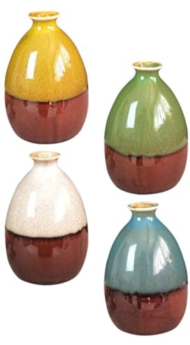 MOTHNUR Set 4 Vasi in Ceramica Semplice Colorati per Composizioni Floreali, Contenitori Decorativi Stabili per Scrivania e Tavolo, Vasi Decorativi per Casa e Ufficio