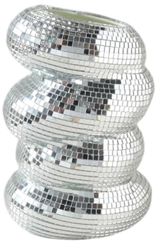 Licsaliwe Silberner Spiegel-Disco-Kugel-Pflanzgefäß, 6-Zoll-Spiralmosaik-Designvase für Sukkulenten und Tischdekoration