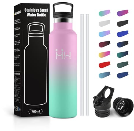 JAPORIA Borraccia Acciaio Inox 750ml, Borracce Termiche con Cannuccia, Bottiglia Termica a Prova di Perdite, senza BPA, Termos per Bambini, Ufficio, Campeggio, Lavoro, Palestra