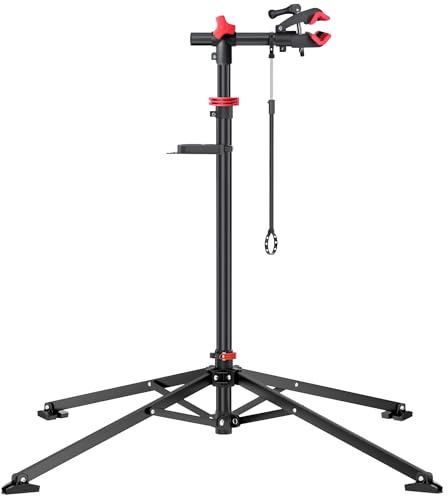 YONTUO Profi Fahrrad Reparaturständer, mit großem rechteckigem magnetischem Werkzeugtablett und Vorderradhalter, 360° drehbarer Klemmkopf, klappbar & universell verstellbar, bis 30 kg belastbar