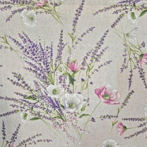Stoff Meterware Lavendel & Mohnblumen – 90% Baumwolle, Leinenoptik – 140 cm breit – Blumenstoff für Vorhänge, Kissen, Tischdecken & Deko, provence, Werthers Stoffe Meterpreis - zum nähen