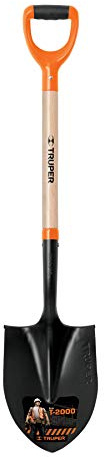 Truper T-2000 Orange Spitzschaufel, Eschenholzgriff, Karbonstahlkopf, Y-Manschette, 3.5 kg, 102.5 cm