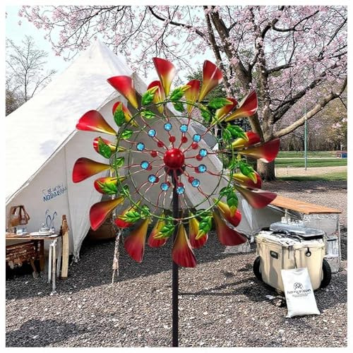 MeLtor Solar Magische WindmüHle Aus Metall, 210 cm Groß WindräDer für Balkon, Leicht Drehend Windrad Garten XXL, Wetterfestes Gartendeko