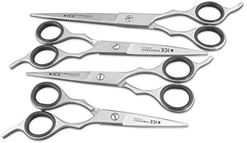 Ergo Haarschere Friseurschere 5, 5.5, 6, 7 Zoll Set 4-Teilig aus rostfreiem Edelstahl mit Mikroverzahnung
