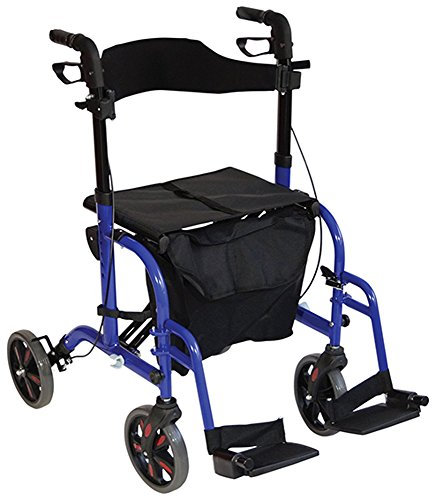 Aidapt Duo Deluxe Blue Folding Light Weight 4 Wheeled Rollator Transit Chair Mobility Aid with Seat, Foot Plates, Carry Bag, Lockable Brakes and Puncture Proof Tyres for Indoor and Outdoor use.