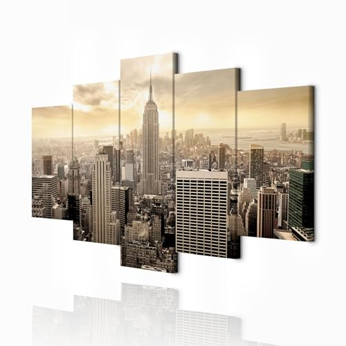 decomonkey Bilder New York 225x112.5 cm XXL 5 Teilig Leinwandbilder Stadt | Bild auf Leinwand, Wandbild, Kunstdruck, Wanddeko, Wohnzimmer, Wanddekoration, City, Architektur, Panorama