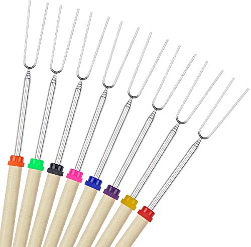 Lysport Barbacoa Marshmallow Roasting Stick Juego de 8 Telescoping Extendable Rotating Smores Pinchos y Hot Dog Fork 32 Pulgadas Niños Campfire Fire Pit Accesorios, 8 Piezas