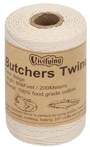 Vivifying 200m Bäcker Bindfäden, 3-lagig Baumwoll-Garn für die Küche, lebensmittelunbedenklich. Ideal zum Verschnüren, geeignet für Geflügel, Würstchen, Heimarbeiten, Basteln und Dekorieren