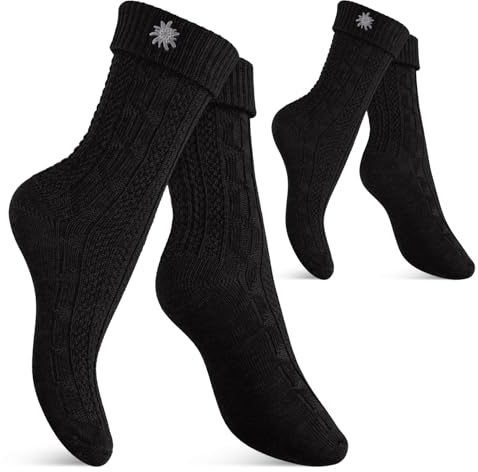 Celodoro Damen und Herren Trachten Socken (2 Paar) mit Edelweiß-Pin Oktoberfest Strümpfe