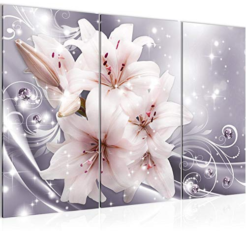 Runa Art Wandbilder Blumen Lilien Bild XXL Wohnzimmer Schlafzimmer Violett Lila Abstrakt 120 x 80 cm 3 Teilig 016831a