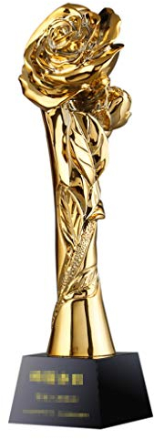 Coupes Trophées Entreprise Excellente Trophée Personnel Partie Trophée Mention Élogieuse Trophée Sportif Rose Trophée Trophée Résine Décoration Salon (Color : Gold, Size : 9 * 31CM)