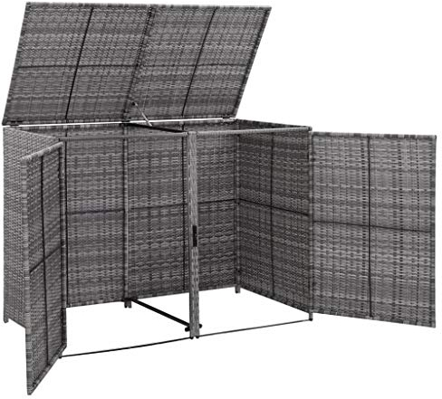 Mülltonnenbox für 2 Tonnen, Poly Rattan Anthrazit, 148×77×111 cm, Outdoor & Gartenlagerung