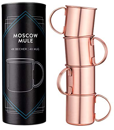Navaris 4X Taza de Cobre para Moscow Mule - Set de jarras de Acero Inoxidable Chapado en Cobre de 475 ML - Tazas para Bebidas frías Cerveza cócteles