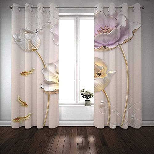Gardinen mit ösen Blumen Pflanzen 2er-Set VerdunkelungsVorhang, 3D Printing Shading Vorhänge für Schlafzimmer，100% Polyester Mikrofaser, Gesamtgröße: 150x166CM