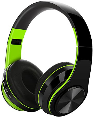 Casque supra-auriculaire sans fil avec basses profondes Bluetooth et casque stéréo filaire avec micro intégré pour téléphone portable/TV/PC,cache-oreilles doux et léger pour(vert)