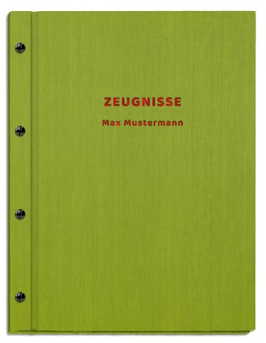 Personalisierte Zeugnismappe in grüner Leinenoptik mit 2-zeiliger Prägung | für Zeugnisse, Urkunden oder Dokumente in DIN A4 - inkl. 12 Sichthüllen - handgefertigt und personalisierbar mit eigenem Text