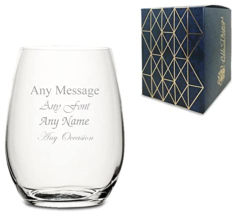 Personalised Engraved 20oz Stemless Red Wine Glass, Gift Boxed, Personalise with Any Message for Any Occasion