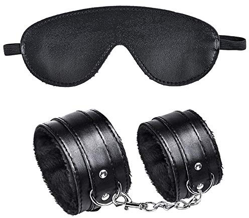 Kit Bondage, Manette sexy + Maschera per Gli Occhi in Pelle Bondage Giocattoli Erotici per Coppie Adulte Nero
