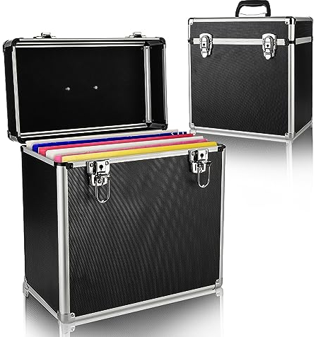 Youyijia Record Storage Box 12 Vinyl LP Storage Box Case Aluminum Portable Lockable DJ Flight Carry Case Holds 50pcs Albums (Black)