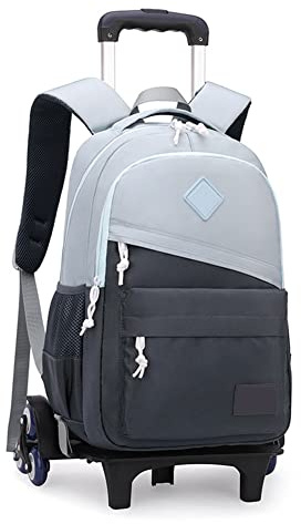 ANSIEDIO Kids Backpack Trolley School Bag for Boys Children's Backpack Rolling Backpack with Wheels, Grey, 6 Wheels