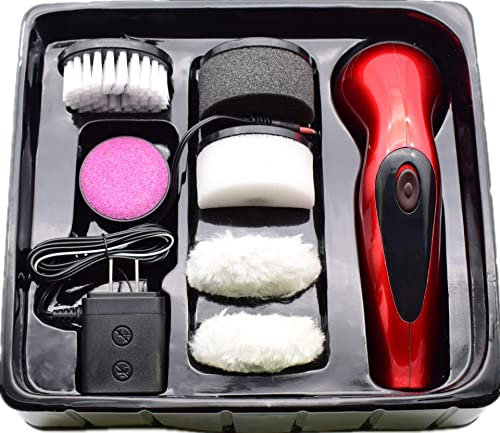 Ycchoo Cireuse à Chaussures Portable et Rechargeable,Cireuse à Chaussures électrique, kit de Cirage de Chaussures électrique, Nettoyeur de poussière, Lave-Chaussures, pour Chaussures en Cuir pour Red