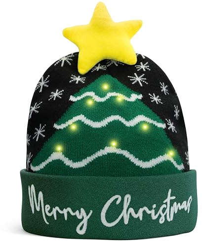 JAP Weihnachtsmütze mit LED-Leuchten - Merry Christmas - Beanie - Wintermütze mit Pompom - Mütze mit LED licht - Unisex - Grau