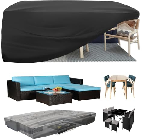KDXAOBEI Abdeckung Für Gartenmöbel Abdeckhaube Gartentisch Schutzhülle Schwarz Schwerlast 400x200x100cm 420d Oxford Gewebe Schutzhülle Wasserdicht Nti-Uv Schnallen Und Spannkordel