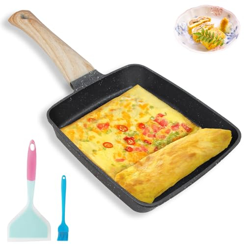 dingdongji Padella per Omelette Giapponese,Padella Tamagoyaki,Padella Rettangolare per Frittata con rivestimento antiaderente,con Spatola in Silicone e Pennello ad Olio(Nero), YZSJDG-02