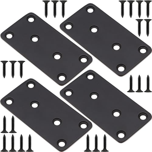4Pcs Flat Mending Plate, 2''x4''/50x100mm Stainless Steel Mending Bracket Plate, Brace Fixing Joining Plate, Metal Bracket with Screws for Furniture, Wood, Shelves