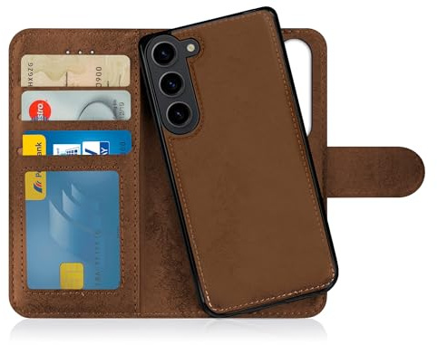 MyGadget Flip-fodral till Samsung Galaxy S24 - [avtagbart magnetfodral] - mobilfodral av konstläder - [flipfodral med kortplats] skyddsfodral i brunt