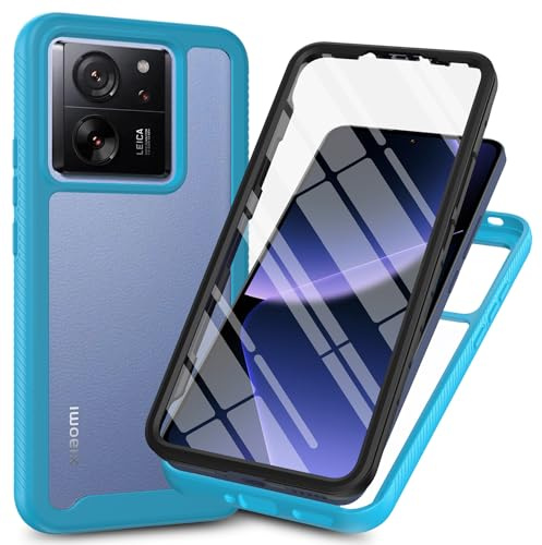 XINYEXIN Funda para Xiaomi 13T Xiaomi 13T Pro, Protector de Pantalla Incorporado [360 Grados Antigolpes] Rugged Bumper Transparente Carcasa Case Cover - Azul Claro