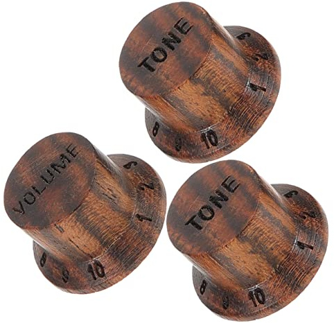 Holz Lautstärkeregler für E-gitarre und Bass, 3 Stück | Skala, Korrosionsarm, Leicht Montierbar, Kaffeebraune Ausführung, für Instrumentenzubehör